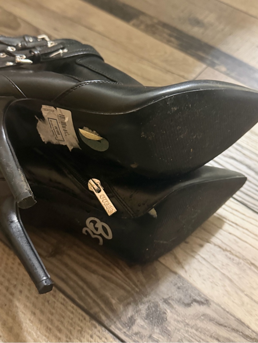 Guess Black Pointed-Toe Ankle Boots with Buckle Straps - Picture 6 of 6